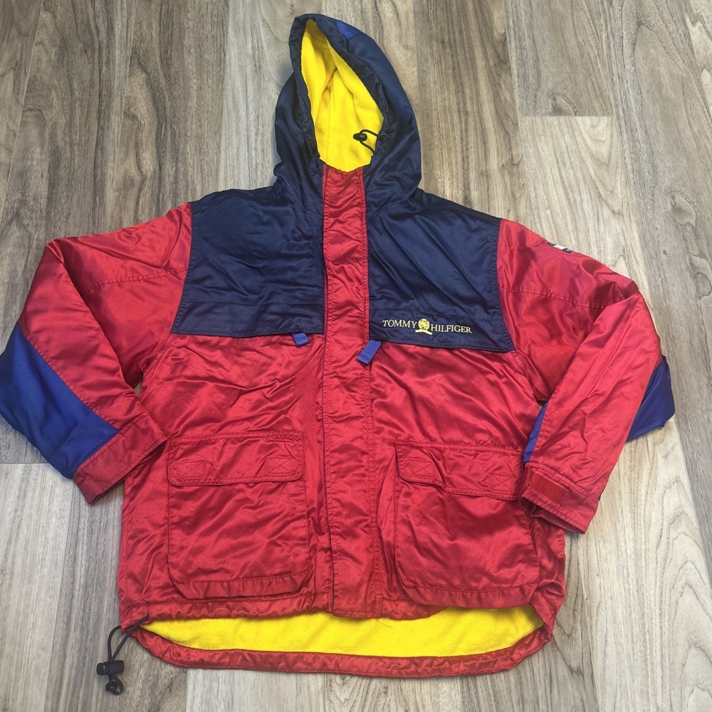 Vintage Tommy Hilfiger Hooded Jacket Men's Size M Full Zip Coat 90s‎ Flaws